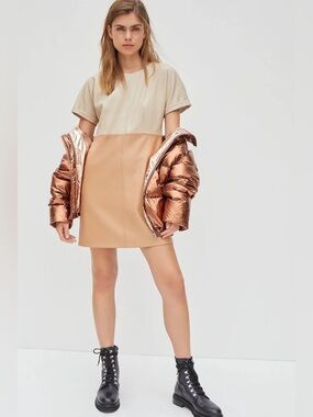 ANTHROPOLOGIE Avec Les Filles Andrea Faux Leather Colorblocked Mini Dress L NWT